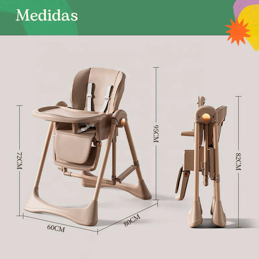 Silla 2en1 comedor y mecedora ajustable para bebé, columpio y comedor, estructura metálica en pirámide para mas estabilidad, bandeja ajustable y removible, ruedas para facilitar su traslado y se pueden quitar para mas estabilidad