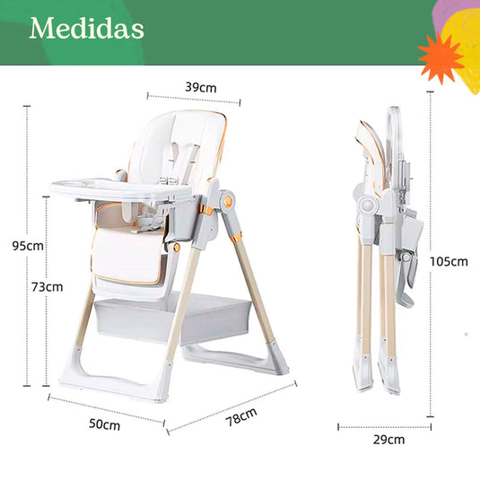 Silla comedor alta multifuncional para bebé, de altura y bandeja ajustable, con sistema de plegado para fácil guardado, cómoda, hecha de materiales resistentes