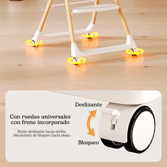 Silla comedor de lujo con sistema de plegado, cómoda y ahorra espacio, cinturón de seguridad de 5 puntos, bandeja extraíble ajustable en dos posiciones, ruedas con bloqueo que se pueden poner o quitar de las patas