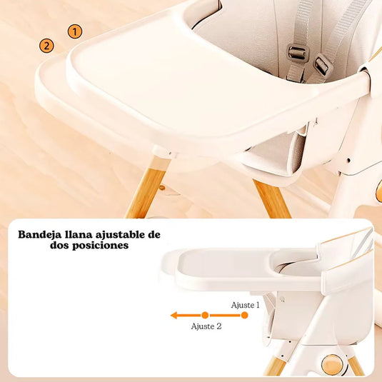 Silla comedor de lujo con sistema de plegado, cómoda y ahorra espacio, cinturón de seguridad de 5 puntos, bandeja extraíble ajustable en dos posiciones, ruedas con bloqueo que se pueden poner o quitar de las patas