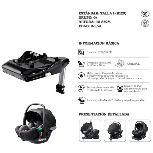 Portabebés con base al piso y sistema de anclaje ISOFIX, con posiciones de reclinado ajustables, sistema de anclaje al coche seguro, arnés de seguridad de 5 puntos, almohadilla acolchada para mas confort - Kidilo
