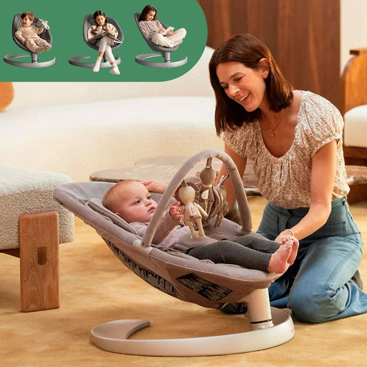 Silla mecedora con exclusivo balanceo sin motor LEAF™ GROW, tres posiciones de reclinado ergonómicas, elegante diseño holandés, acompaña el crecimiento de tu bebé, barra de juguetes extraíble, certificado OEKO-TEX® y GOTS - Nuna