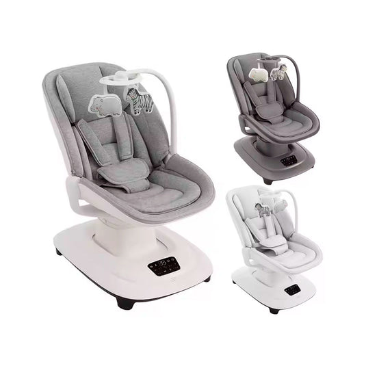 Silla mecedora 360° ajustable y control mediante APP, cuenta con pantalla táctil y control por medio de APP, 5 modos de balanceo, cuenta con 12 melodías grabadas, posiciones de reclinado - Mastela