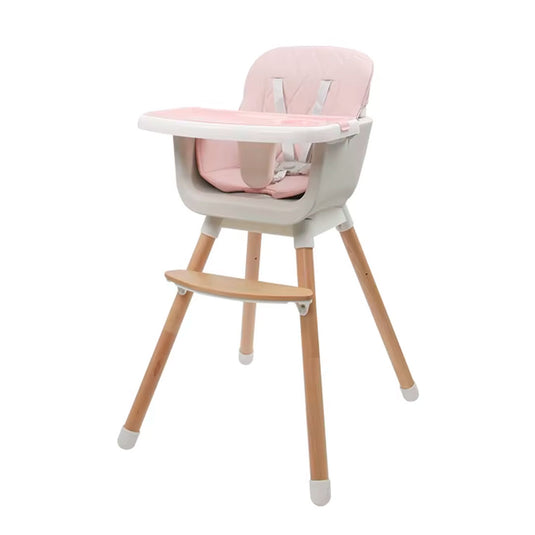 Silla comedor 3 en 1 con patas de madera, ajustable a silla alta, silla comedor y silla baja, doble bandeja extraíble, arnés de seguridad, forro impermeable