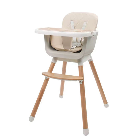 Silla comedor 3 en 1 con patas de madera, ajustable a silla alta, silla comedor y silla baja, doble bandeja extraíble, arnés de seguridad, forro impermeable