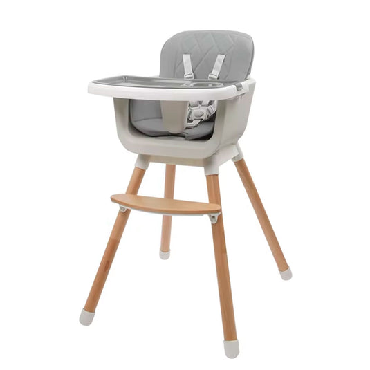Silla comedor 3 en 1 con patas de madera, ajustable a silla alta, silla comedor y silla baja, doble bandeja extraíble, arnés de seguridad, forro impermeable