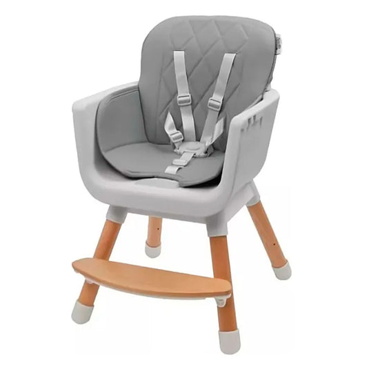 Silla comedor 3 en 1 con patas de madera, ajustable a silla alta, silla comedor y silla baja, doble bandeja extraíble, arnés de seguridad, forro impermeable