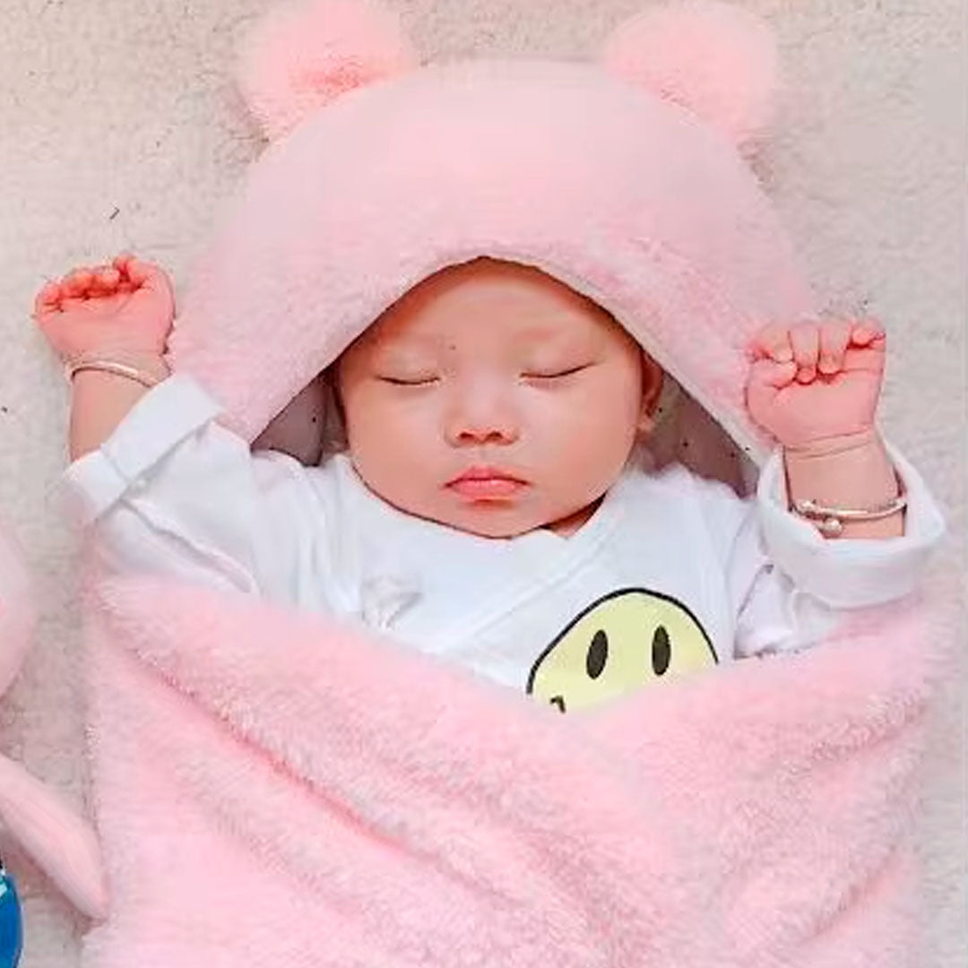 Sleeping rosa con orejitas para recién nacido, saco de dormir con cierre por velcro, cobertor hecho en material cálido e hipoalergénico