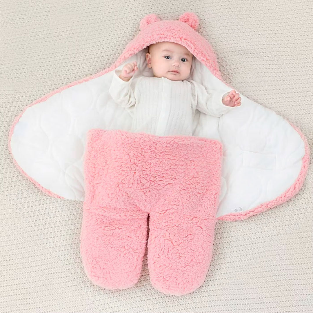 Sleeping rosa con orejitas para recién nacido, saco de dormir con cierre por velcro, cobertor hecho en material cálido e hipoalergénico