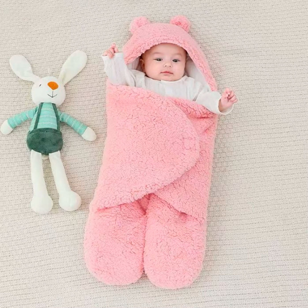 Sleeping rosa con orejitas para recién nacido, saco de dormir con cierre por velcro, cobertor hecho en material cálido e hipoalergénico