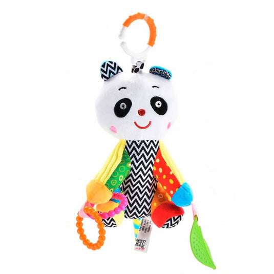 Sonajero peluche con bandana de rascaencias suave, móvil para colgar, hecho en material suave hipoalergénico, diseño y colores llamativos, con cascabel y mordedor