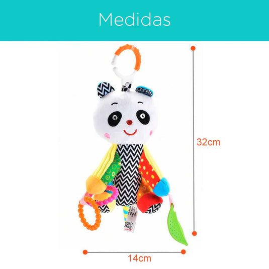 Sonajero peluche con bandana de rascaencias suave, móvil para colgar, hecho en material suave hipoalergénico, diseño y colores llamativos, con cascabel y mordedor