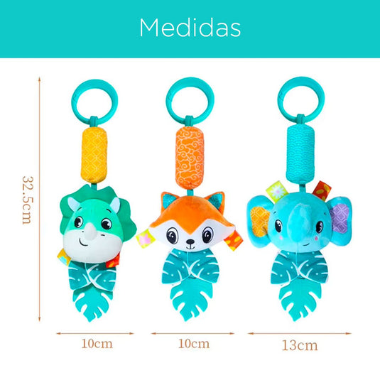 Móvil colgante de peluche con cascabel, sonajero con diseño de animalitos, rascaencias suave en silicona suave, con diferentes colores y texturas