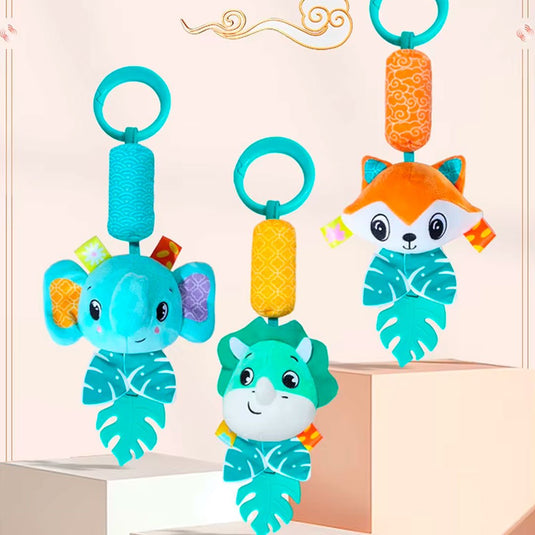 Móvil colgante de peluche con cascabel, sonajero con diseño de animalitos, rascaencias suave en silicona suave, con diferentes colores y texturas