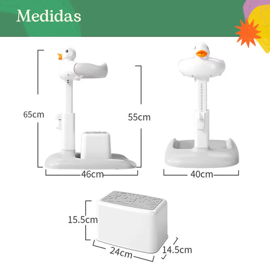 Soporte de ducha con diseño de patito para bebé, con base antideslizante, soporte de pie para bebé, ergonómico, de altura ajustable