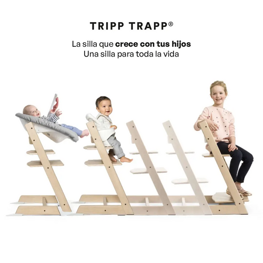 Silla alta Tripp Trapp2 Natural con cojín Antracita y bandeja Blanca, ajustable y ergonómica, para niños de 6 meses a 3 años - Stokke