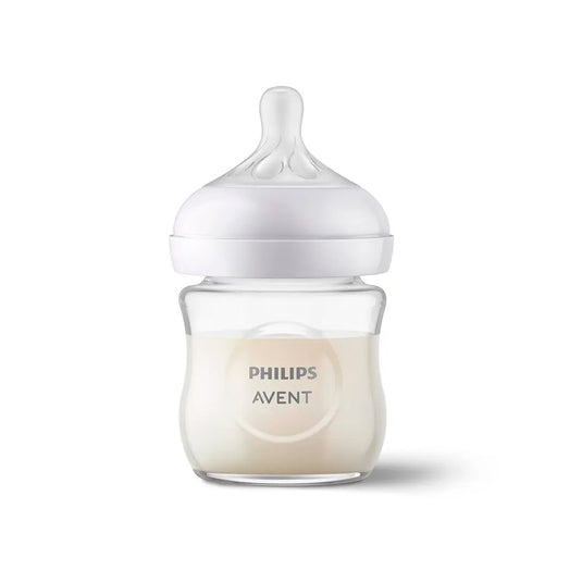 Tetero 4oz de cristal, con válvula anticólicos, resistente al calor - Philips Avent Natural Response Pure Glass