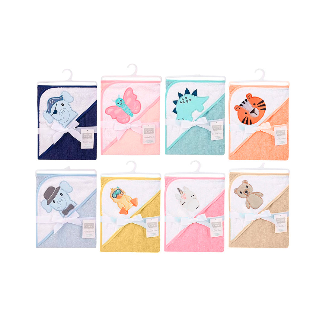Toalla con diseño de animales para bebé, diversos motivos y colores con capucha - Hudson Baby
