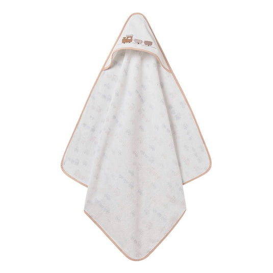 Toalla con capucha diseño de trencito para bebé, tipo capa de diseño envolvente con la que podrás secar y abrigar a tu bebé después del baño, hecha 100% en algodón - Mayoral