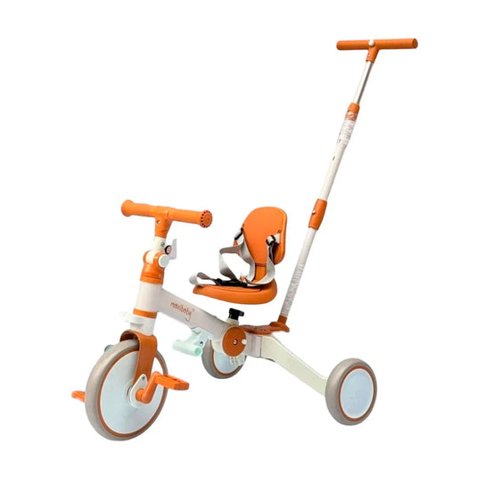 Triciclo 5 en 1 con manija de control parental, ajustes de posición, pedal extraíble, respaldo ajustable, cinturón de seguridad en tres puntos, en material resistente - Maxibaby
