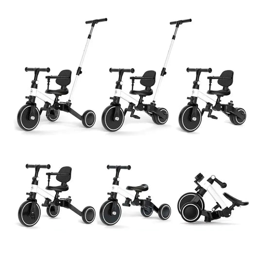 Triciclo 5 en 1 con manija de control parental, ajustes de posición, pedal extraíble, respaldo ajustable, cinturón de seguridad en tres puntos, en material resistente - Maxibaby