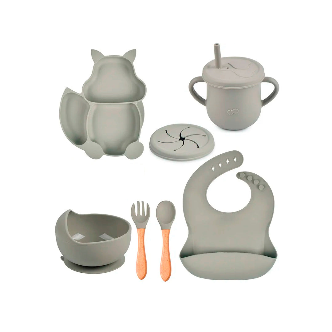 Set vajilla de Ardilla en silicona, con cubiertos y babero - Color Life