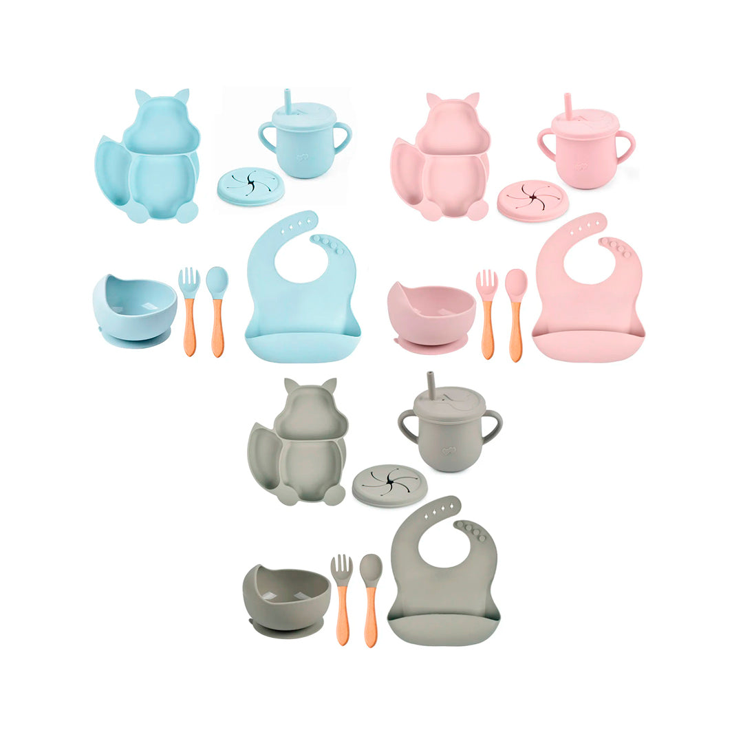 Set vajilla de Ardilla en silicona, con cubiertos y babero - Color Life
