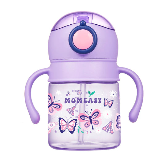 Vaso pitillo de 240ml con agarraderas, con tapa de seguridad antiderrames, hecho de material de calidad grado alimenticio 100% libre de BPA - Momeasy