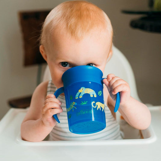 Vaso Cheers 360° antiderrames decorado con agarraderas, aprendizaje sin fugas, ideal para el acompañar el aprendizaje, fácil de limpiar y transportar, en material resistente 100% libre de BPA - Dr Brown's