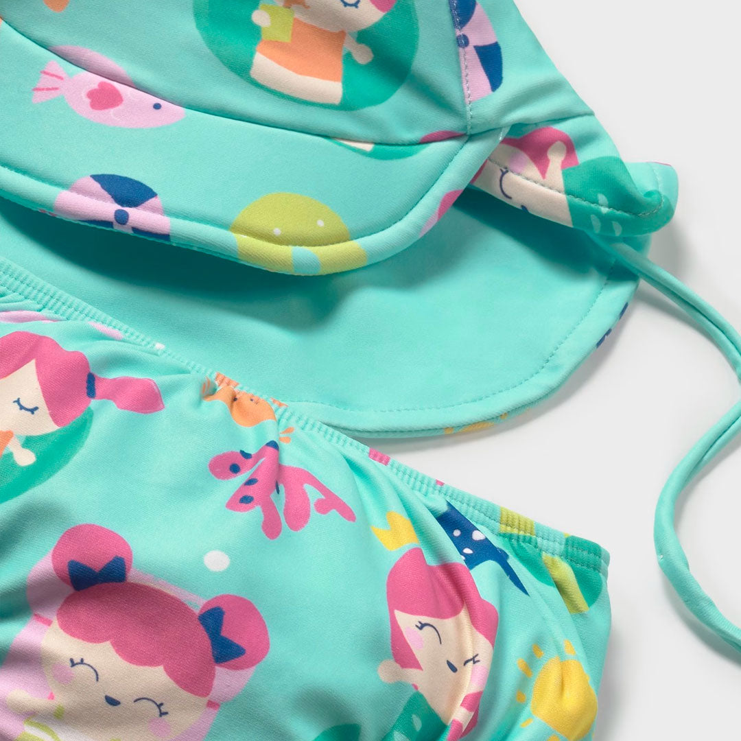 Vestido de baño 3pz manga larga con gorrito, diseño colorido, gorro ajustable con visera, calzón con ajuste por elástico - Mayoral