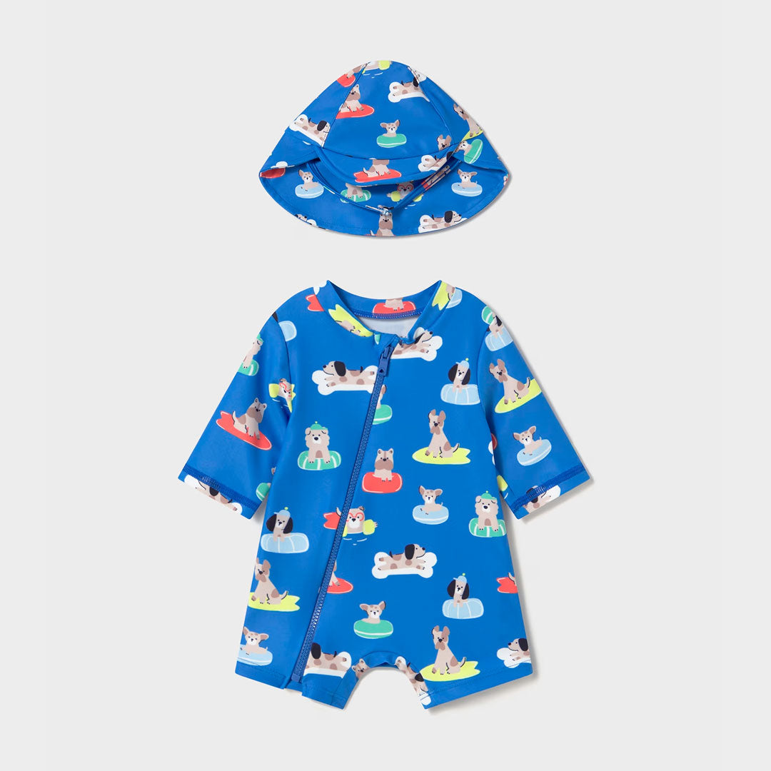 Vestido de baño 1pz con gorrito rosa Palomas, cierre completo, gorro con pequeña visera para el sol, color y estampado llamativo - Mayoral