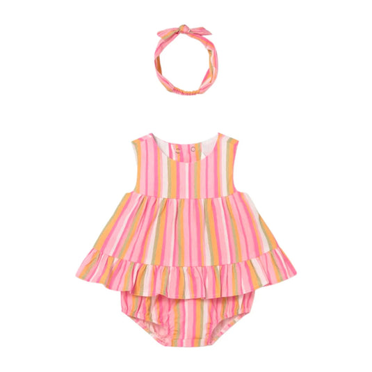 Vestido con diseño de colores a rayas con balaca - Mayoral