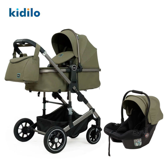 Coche A10 tipo moisés con portabebés y pañalera a juego, ajustable como paseador, hecho en material de alta calidad, acabados de lujo - Kidilo