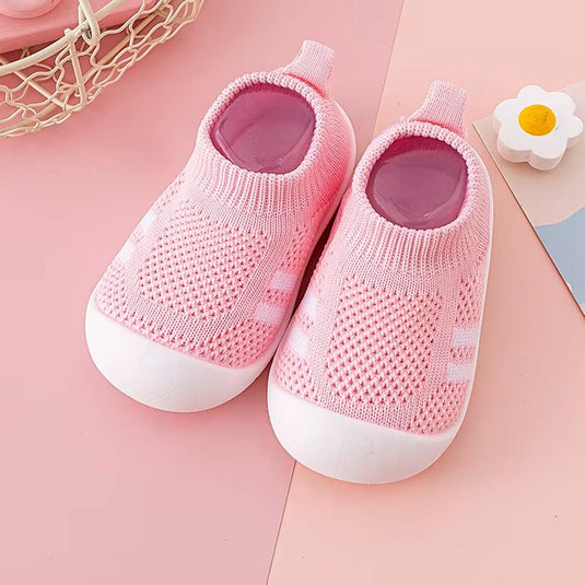 Zapatos tejido con suela antideslizante para bebé, hechos en material transpirable suave e hipoalergénico, fácil de lavar, suela en silicona, sin cordones