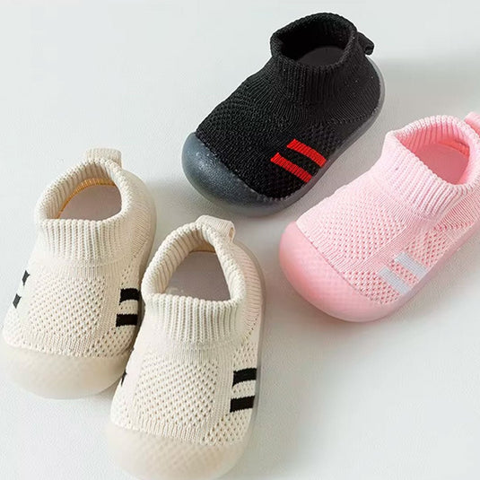 Zapatos tejido con suela antideslizante para bebé, hechos en material transpirable suave e hipoalergénico, fácil de lavar, suela en silicona, sin cordones