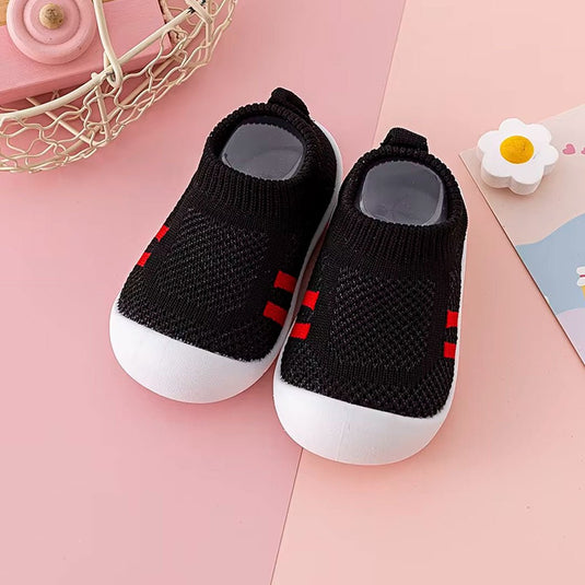 Zapatos tejido con suela antideslizante para bebé, hechos en material transpirable suave e hipoalergénico, fácil de lavar, suela en silicona, sin cordones