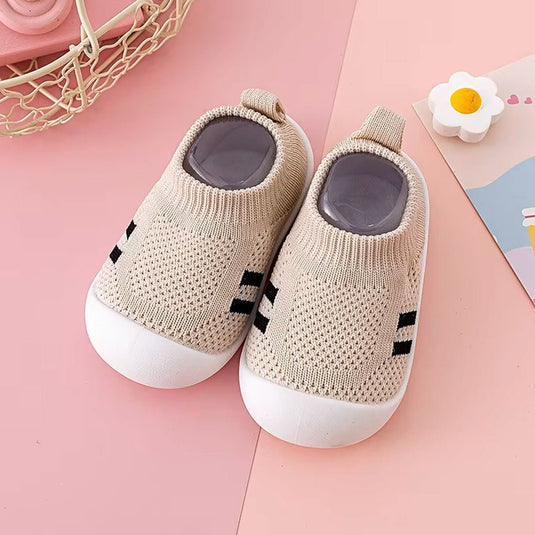 Zapatos tejido con suela antideslizante para bebé, hechos en material transpirable suave e hipoalergénico, fácil de lavar, suela en silicona, sin cordones