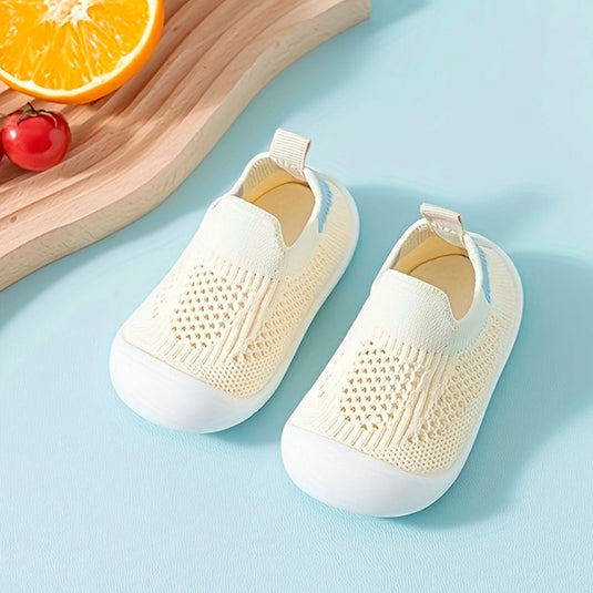 Zapatos tejido con suela antideslizante para bebé, hechos en material transpirable suave e hipoalergénico, fácil de lavar, suela en silicona, sin cordones