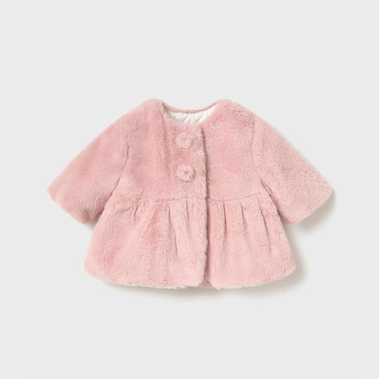 Abrigo de pelo sintético con cierre de botones para recién nacida, color Rosa baby - Mayoral