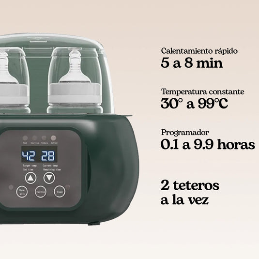 Calentador de teteros doble con control de temperatura y esterilizador