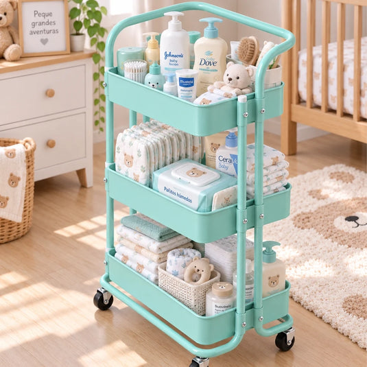 Carrito organizador metálico de 3 niveles con ruedas