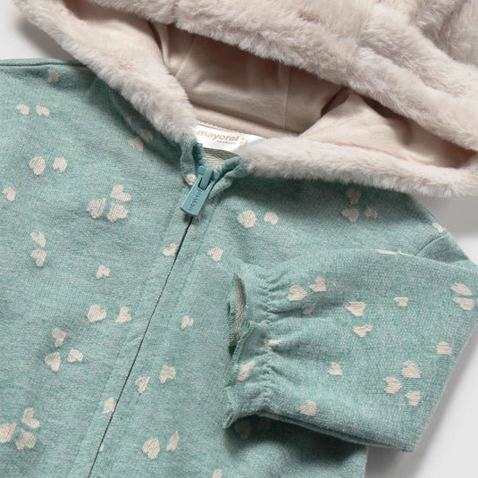 Conjunto 3pz chaqueta con capucha de borreguito, camiseta bordada y pantalón estampado, color Mineral vigoré - Mayoral