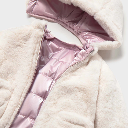 Chaquetón reversible con capucha y forro de borreguito para recién nacida, color Malva - Mayoral