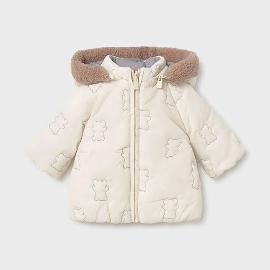 Chaquetón acolchado reversible para recién nacido, con capucha desmontable y bordado de osito - Mayoral