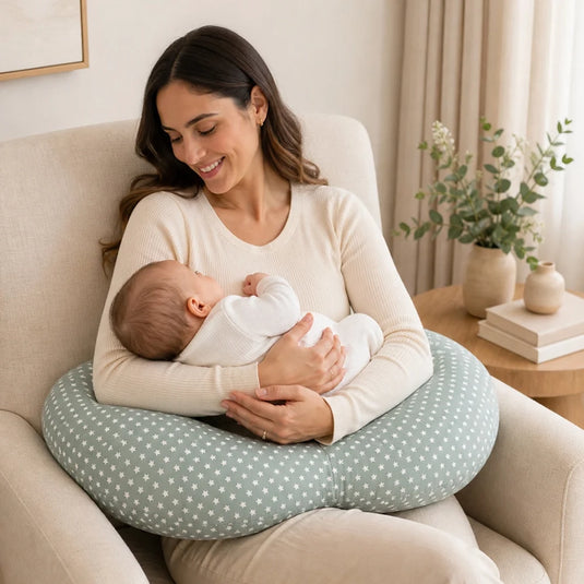 Cojín de lactancia ergonómico multifuncional, color Gris con estrellas - Nubba