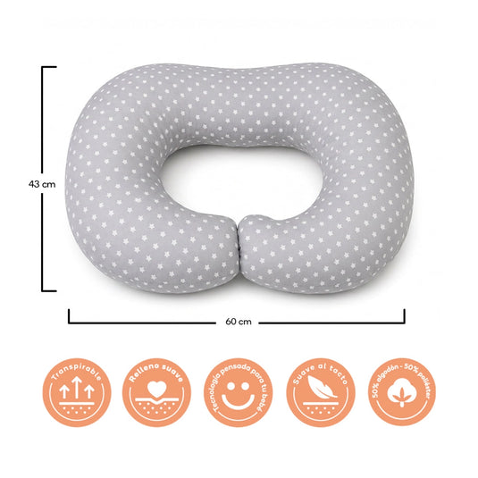 Cojín de lactancia ergonómico multifuncional, color Gris con estrellas - Nubba