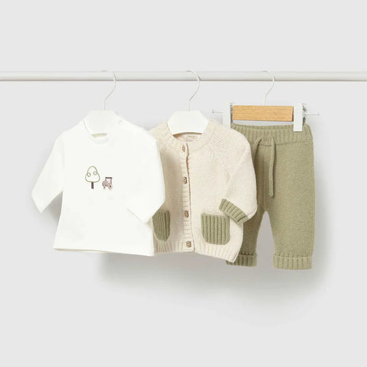 Conjunto 3pz cárdigan tejido, camiseta bordada y pantalón jogger Laurel - Mayoral