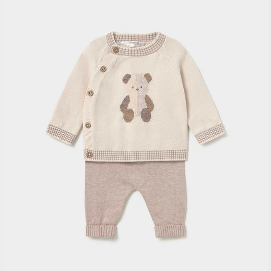 Conjunto 2pz buzo osito jacquard y pantalón Beige y Turquesa - Mayoral