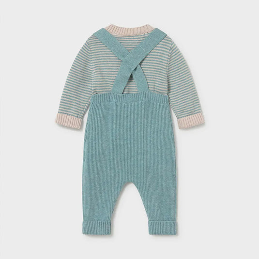 Conjunto 2pz overall tejido con carita de oso y buzo a rayas Mineral Vigoré - Mayoral