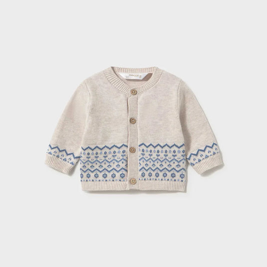 Conjunto 3pz cárdigan con jacquard, camisa y overall tejido Cielo - Mayoral